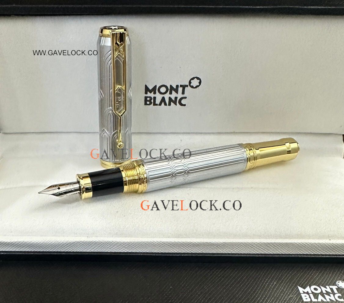 AAA Copy Montblanc Victor Hugo Silver Barrel & Gold Clip Fountain Pen